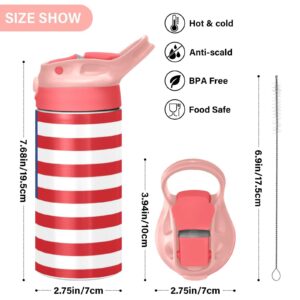 Kigai American Flag Kids Water Bottle, Insulated Stainless Steel Water Bottles with Straw Lid, 12 oz BPA-Free Leakproof Duck Mouth Thermos for Boys Girls