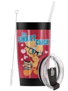 logovision looney tunes tweety one smart chick stainless steel tumbler with straw and flip lid 20 oz vacuum insulated & double wall with leakproof dual lid | great for iced coffee and hot beverages