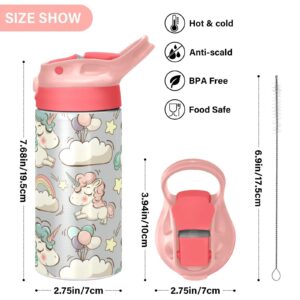 GOODOLD Cute Rainbow Unicorn Kids Water Bottle, Insulated Stainless Steel Water Bottles with Straw Lid, 12 oz BPA-Free Leakproof Duck Mouth Thermos for Boys Girls