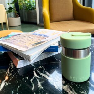 KEEPEE Insulated Glass Travel Coffee Mug with Silicone Lid - Reusable Glass Coffee Cup - Insulated Tumbler with Glass Insert - 10oz Green