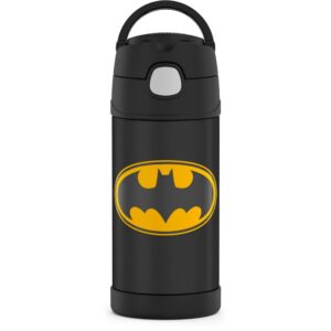 thermos brand funtainer vacuum insulated straw bottle, 12-ounce, batman, black