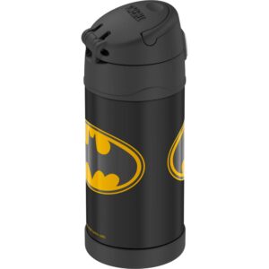 THERMOS BRAND FUNTAINER Vacuum Insulated Straw Bottle, 12-Ounce, Batman, Black