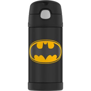 THERMOS BRAND FUNTAINER Vacuum Insulated Straw Bottle, 12-Ounce, Batman, Black