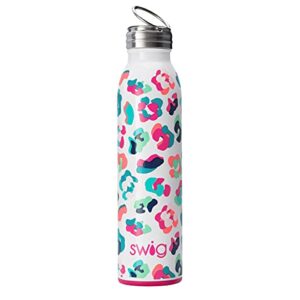 swig life 20oz triple insulated stainless steel water bottle with ring flip handle, dishwasher safe, double wall, & vacuum sealed reusable water tumbler (party animal)