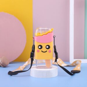 Cute Water Bottle with Straw, Kawaii Water Bottle Drinking Bottles Portable Sports Bottle with Shoulder Strap for School Office(01)