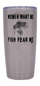 rogue river tactical funny fishing 20 oz. travel tumbler mug cup w/lid vacuum insulated hot or cold fish fear me fishing
