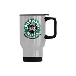 may the froth be with you travel cup or office tea cups - stainless steel travel mug - 14 ounce coffee mug or tea cups