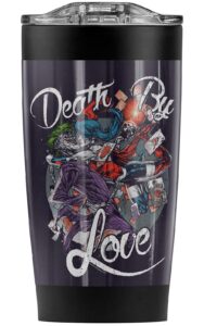 harley quinn joker death by love stainless steel tumbler 20 oz coffee travel mug/cup, vacuum insulated & double wall with leakproof sliding lid | great for hot drinks and cold beverages