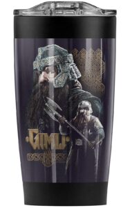 the lord of the rings gimli stainless steel tumbler 20 oz coffee travel mug/cup, vacuum insulated & double wall with leakproof sliding lid | great for hot drinks and cold beverages