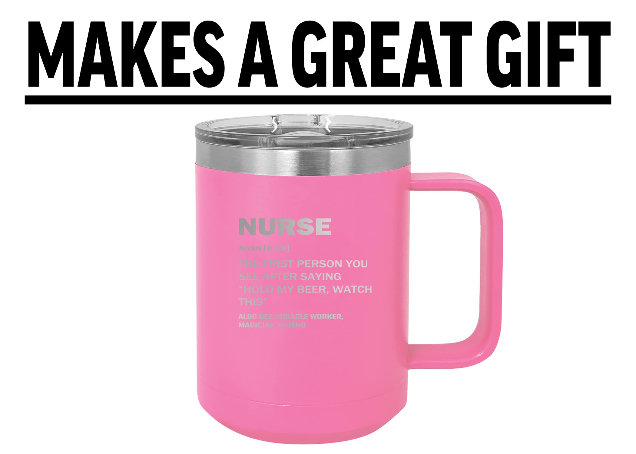 Rogue River Tactical Funny Nurse Noun Stainless Steel Coffee Mug Travel Tumbler With Lid Novelty Cup Great Gag Gift Idea RN CNA Psych Tech Pink