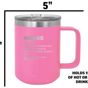 Rogue River Tactical Funny Nurse Noun Stainless Steel Coffee Mug Travel Tumbler With Lid Novelty Cup Great Gag Gift Idea RN CNA Psych Tech Pink