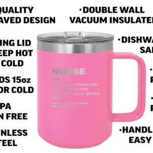 Rogue River Tactical Funny Nurse Noun Stainless Steel Coffee Mug Travel Tumbler With Lid Novelty Cup Great Gag Gift Idea RN CNA Psych Tech Pink