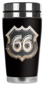 mugzie route 66 bling travel mug with insulated wetsuit cover, 16 oz, gold