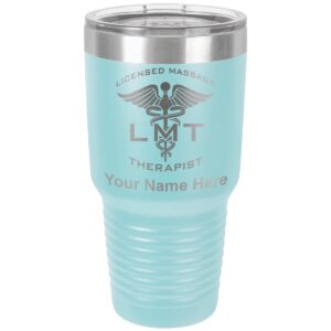 lasergram 30oz vacuum insulated tumbler mug, lmt licensed massage therapist, personalized engraving included (light blue)