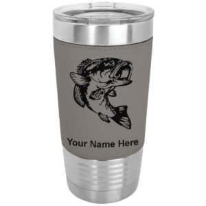 lasergram 20oz vacuum insulated tumbler mug, bass fish, personalized engraving included (faux leather, gray)