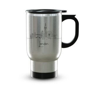 london england gifts and souvenirs - travel mug with handle and lid - london graduation unique drinkware - 14oz travel mug steel - best united kingdom long distance gifts & homesick student gifts
