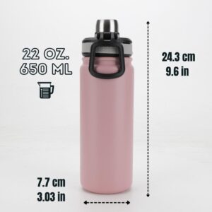 Ozizo Sport Water Bottle with Flip Top Cap, 22 oz Insulated Stainless Steel Water Bottle with Spout Lid, Water Bottle, BPA Free, Leakproof