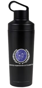 star trek official united federation logo 18 oz insulated water bottle, leak resistant, vacuum insulated stainless steel with 2-in-1 loop cap