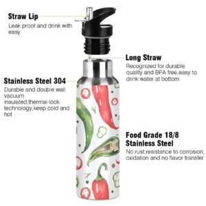 Chilli Hot Pepper Insulated Water Bottle with Straw Lid Stainless Steel Vacuum Bottles with Handle for Hot & Cold Drinks 20 oz BAP-Free