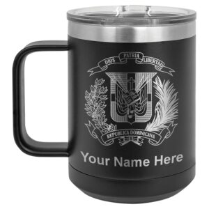 lasergram 15oz vacuum insulated coffee mug, coat of arms dominican republic, personalized engraving included (black)