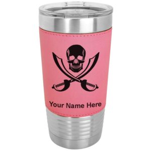lasergram 20oz vacuum insulated tumbler mug, jolly roger, personalized engraving included (faux leather, pink)