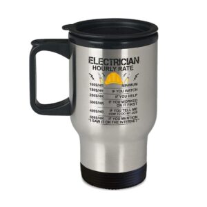 funny electrician cup - sarcastic mug, labor rate, hourly rate - 14oz coffee, tea travel mug