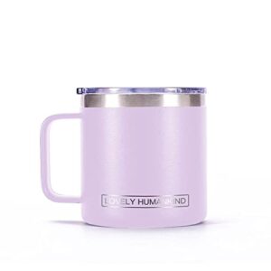 coffee mug cup with handle 14 oz insulated stainless steel reusable coffee cup double wall travel mug power coated (lovely lilac)