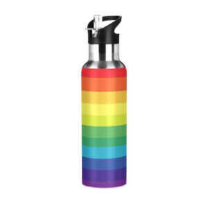 kigai rainbow striped insulated water bottle 22oz stainless steel vacuum cup with straw lid leakproof thermal bottles for sport keep cold/warm