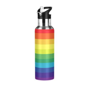 Kigai Rainbow Striped Insulated Water Bottle 22oz Stainless Steel Vacuum Cup with Straw Lid Leakproof Thermal Bottles for Sport Keep Cold/Warm