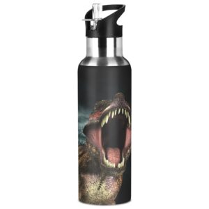alaza dinosaur tyrannosaurus rex water bottle with straw lid vacuum insulated stainless steel thermo flask water bottle 20oz