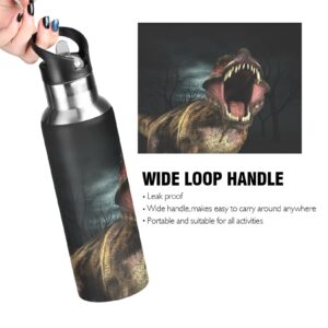 ALAZA Dinosaur Tyrannosaurus Rex Water Bottle with Straw Lid Vacuum Insulated Stainless Steel Thermo Flask Water Bottle 20oz