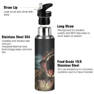 ALAZA Dinosaur Tyrannosaurus Rex Water Bottle with Straw Lid Vacuum Insulated Stainless Steel Thermo Flask Water Bottle 20oz