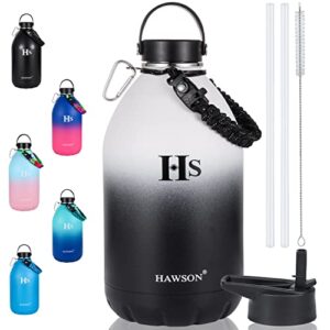 hawson insulated water bottle 128oz with straw handle lid sport one gallon water jug stainless steel cold water bottles with paracord handle wide mouth thermo canteen mug