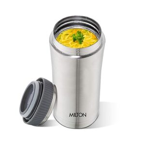 milton optima double walled vacuum insualted food flask, soup flask, food container, 420 ml | 14 oz | hot and cold for long hours, 18/8 stainless steel, rust and leak-proof, bpa-free | silver