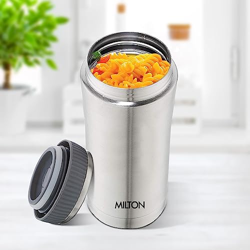 Milton Optima Double Walled Vacuum Insualted Food Flask, Soup Flask, Food Container, 420 ml | 14 oz | Hot and Cold for Long Hours, 18/8 Stainless Steel, Rust and Leak-Proof, BPA-Free | Silver