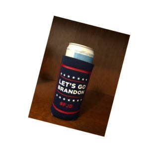 let's go brandon soft insulated can cooler drink sleeve (navy blue, slim can/water bottle)