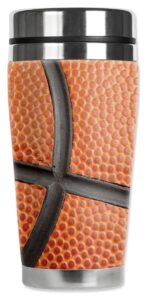 mugzie "basketball closeup" stainless steel travel mug with insulated wetsuit cover, 20 oz, orange