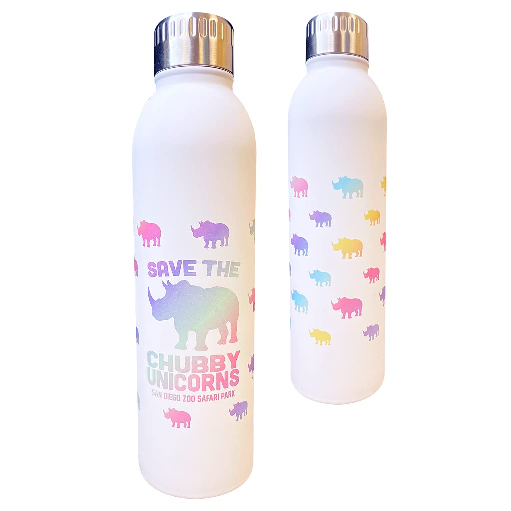 San Diego Zoo Save the Chubby Unicorns Water Bottle, Pastel Rainbow Design, 17oz Double-Walled Stainless Steel, Twist-Off Lid