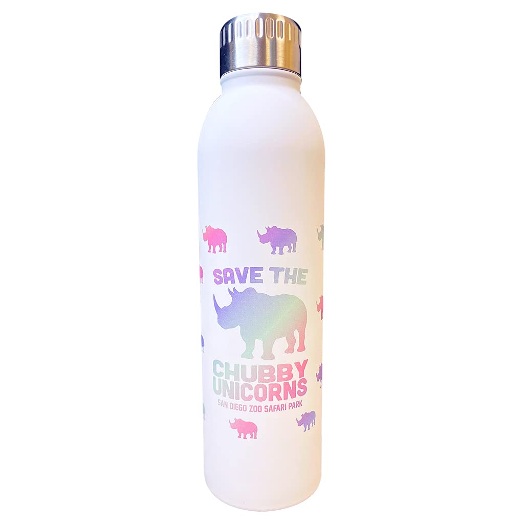 San Diego Zoo Save the Chubby Unicorns Water Bottle, Pastel Rainbow Design, 17oz Double-Walled Stainless Steel, Twist-Off Lid