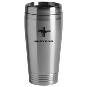 ford mustang tri-bar silver stainless steel travel mug tumbler
