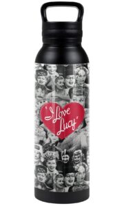 i love lucy official faces 24 oz insulated canteen water bottle, leak resistant, vacuum insulated stainless steel with loop cap, black