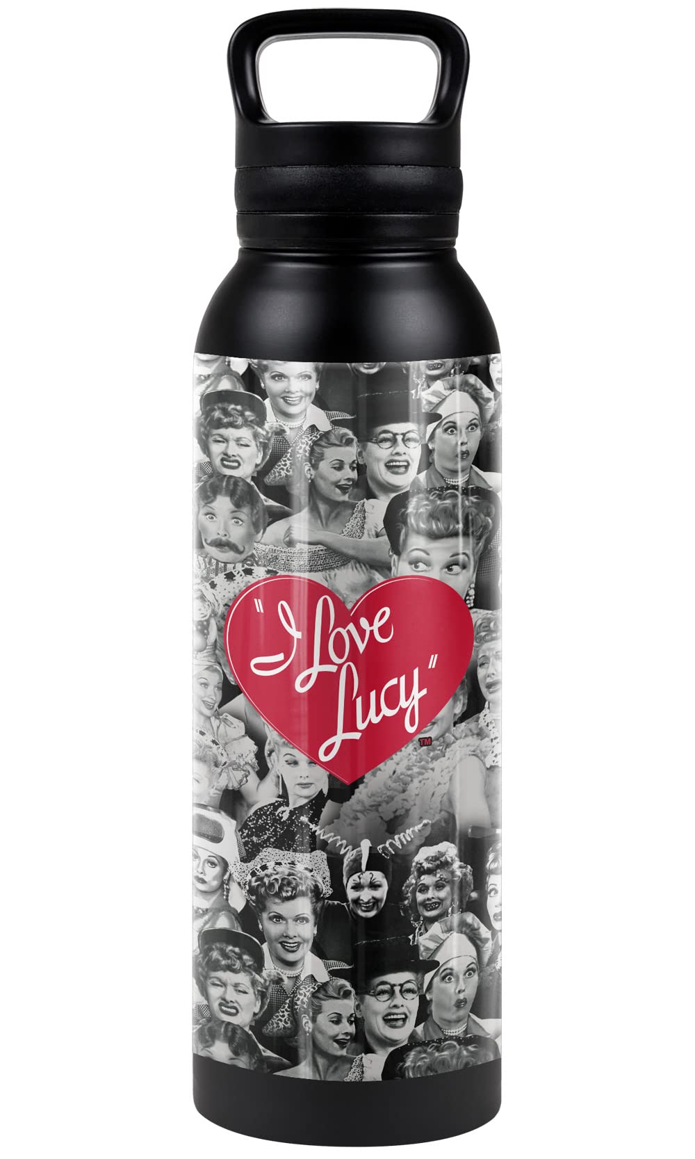 I Love Lucy OFFICIAL Faces 24 oz Insulated Canteen Water Bottle, Leak Resistant, Vacuum Insulated Stainless Steel with Loop Cap, Black