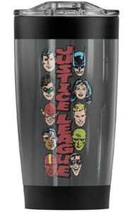 logovision justice league stacked justice stainless steel tumbler 20 oz coffee travel mug/cup, vacuum insulated & double wall with leakproof sliding lid | great for hot drinks and cold beverages