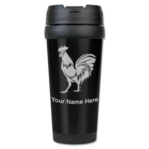 lasergram 16oz coffee travel mug, rooster, personalized engraving included (black)