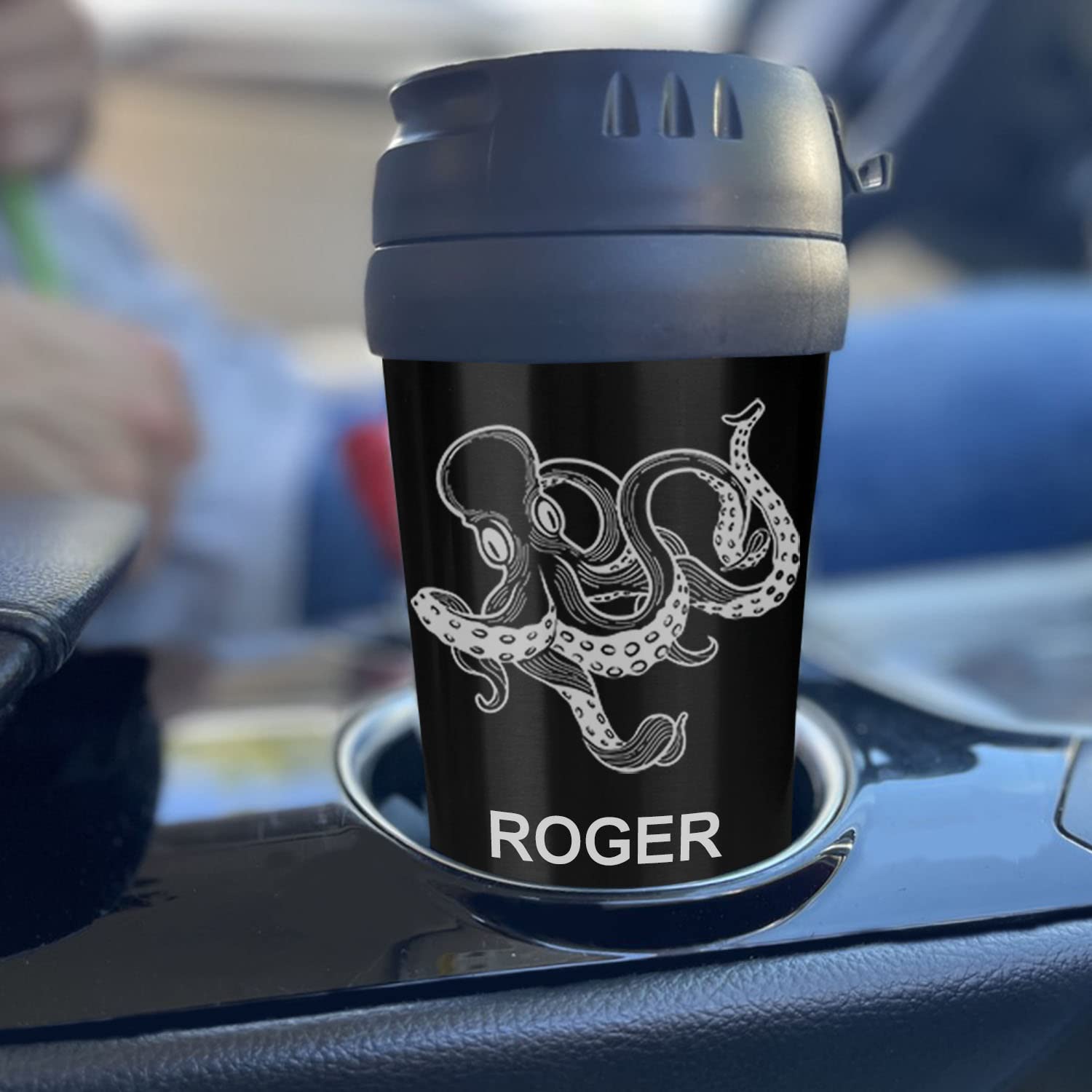 LaserGram 16oz Coffee Travel Mug, Rooster, Personalized Engraving Included (Black)