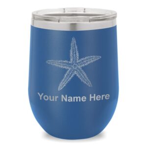 SkunkWerkz Wine Glass Tumbler, Starfish, Personalized Engraving Included (Dark Blue)