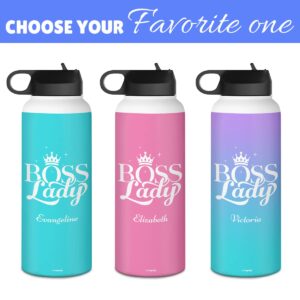 winorax Personalized Boss Lady Water Bottle Stainless Steel Insulated Coffee Travel Cup Sports Bottles 12oz 18oz 32oz Birthday Christmas Boss's Day Gifts For Female Bosses Women Manager Lady