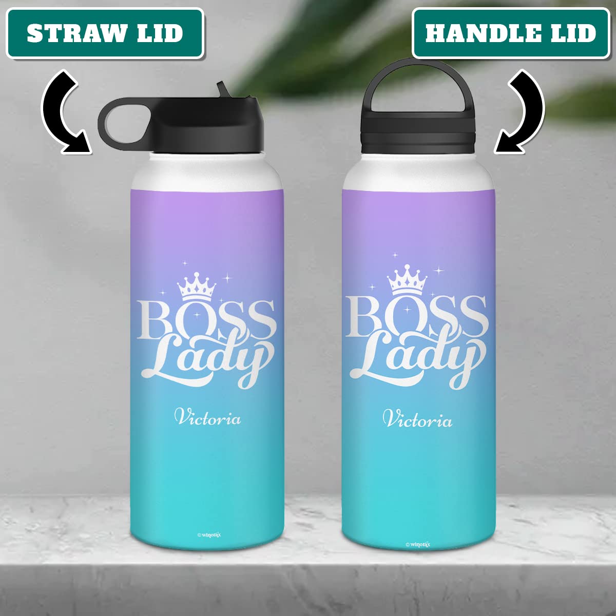 winorax Personalized Boss Lady Water Bottle Stainless Steel Insulated Coffee Travel Cup Sports Bottles 12oz 18oz 32oz Birthday Christmas Boss's Day Gifts For Female Bosses Women Manager Lady