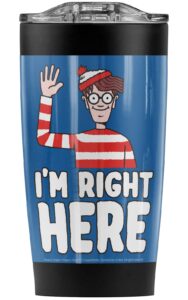 logovision where's waldo im right here stainless steel tumbler 20 oz coffee travel mug/cup, vacuum insulated & double wall with leakproof sliding lid | great for hot drinks and cold beverages