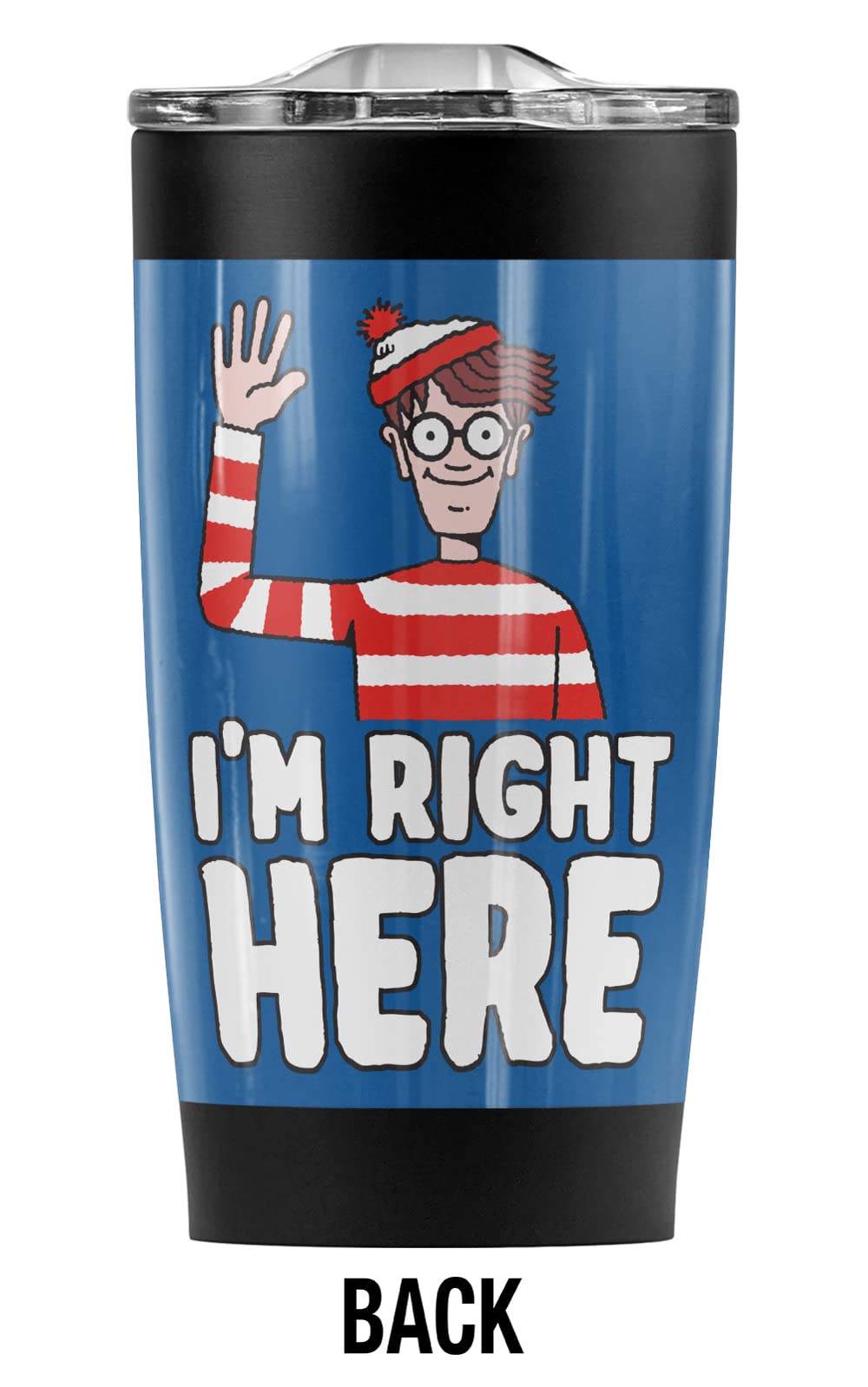 Logovision Where's Waldo Im Right Here Stainless Steel Tumbler 20 oz Coffee Travel Mug/Cup, Vacuum Insulated & Double Wall with Leakproof Sliding Lid | Great for Hot Drinks and Cold Beverages